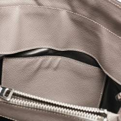 Pre Owned Prada Grey Saffiano Cuir Leather Turnlock Twin Tote