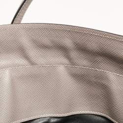 Pre Owned Prada Grey Saffiano Cuir Leather Turnlock Twin Tote