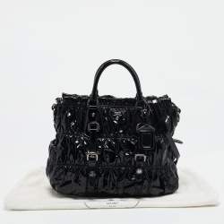 Pre Owned Prada Black Patent Leather Gaufre Tote