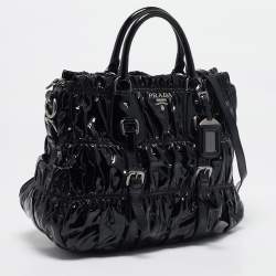 Pre Owned Prada Black Patent Leather Gaufre Tote
