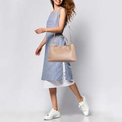 Pre Owned Prada Beige Saffiano Lux Leather Small Middle Zip Tote