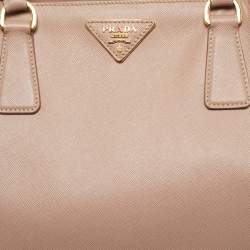 Pre Owned Prada Beige Saffiano Lux Leather Small Middle Zip Tote