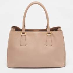 Pre Owned Prada Beige Saffiano Lux Leather Small Middle Zip Tote