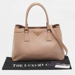 Pre Owned Prada Beige Saffiano Lux Leather Small Middle Zip Tote