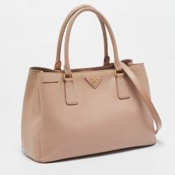 Pre Owned Prada Beige Saffiano Lux Leather Small Middle Zip Tote