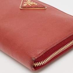 Prada Red Saffiano Leather Zip Around Wallet