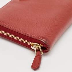 Prada Red Saffiano Leather Zip Around Wallet