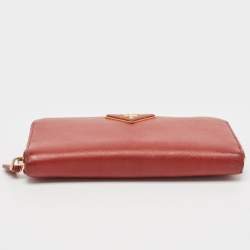 Prada Red Saffiano Leather Zip Around Wallet