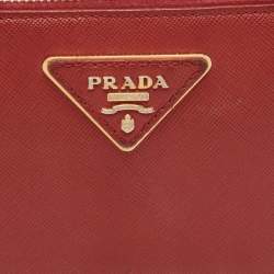 Prada Red Saffiano Leather Zip Around Wallet