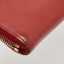 Prada Red Saffiano Leather Zip Around Wallet