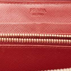 Prada Red Saffiano Leather Zip Around Wallet