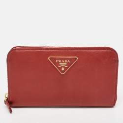 Prada Red Saffiano Leather Zip Around Wallet