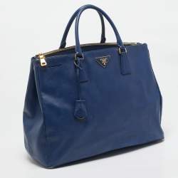 Pre Owned Prada Navy Blue Saffiano Lux Leather Executive Galleria Double Zip Tote