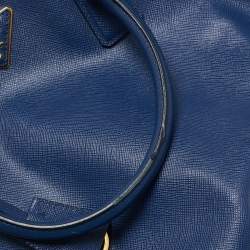 Pre Owned Prada Navy Blue Saffiano Lux Leather Executive Galleria Double Zip Tote