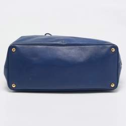Pre Owned Prada Navy Blue Saffiano Lux Leather Executive Galleria Double Zip Tote