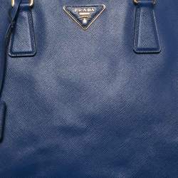 Pre Owned Prada Navy Blue Saffiano Lux Leather Executive Galleria Double Zip Tote