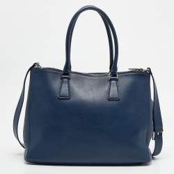 Pre Owned Prada Navy Blue Leather Medium Double Zip Tote