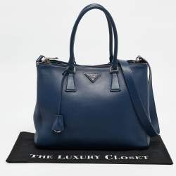 Pre Owned Prada Navy Blue Leather Medium Double Zip Tote