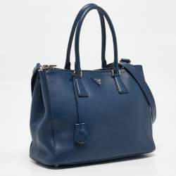 Pre Owned Prada Navy Blue Leather Medium Double Zip Tote