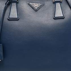Pre Owned Prada Navy Blue Leather Medium Double Zip Tote