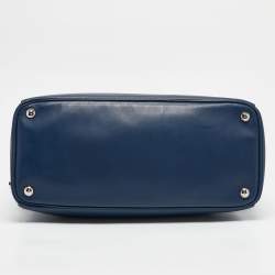 Pre Owned Prada Navy Blue Leather Medium Double Zip Tote