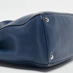 Pre Owned Prada Navy Blue Leather Medium Double Zip Tote