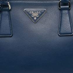 Pre Owned Prada Navy Blue Leather Medium Double Zip Tote