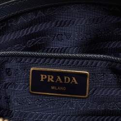 Prada Blue Nylon And Leather Zip Dome Satchel