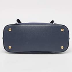 Prada Blue Nylon And Leather Zip Dome Satchel