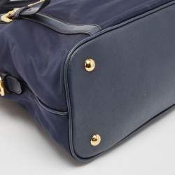 Prada Blue Nylon And Leather Zip Dome Satchel