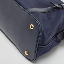 Prada Blue Nylon And Leather Zip Dome Satchel