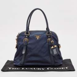 Prada Blue Nylon And Leather Zip Dome Satchel
