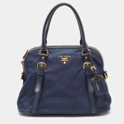 Prada Blue Nylon And Leather Zip Dome Satchel