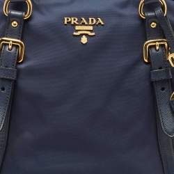 Prada Blue Nylon And Leather Zip Dome Satchel