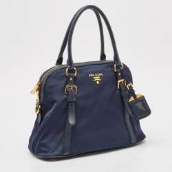 Prada Blue Nylon And Leather Zip Dome Satchel