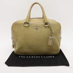 Prada Green Vitello Danio Leather Boston Bag