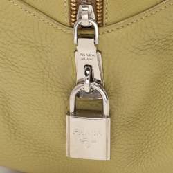Prada Green Vitello Danio Leather Boston Bag