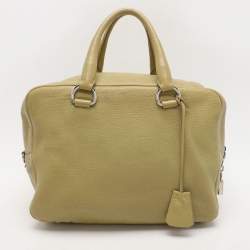 Prada Green Vitello Danio Leather Boston Bag