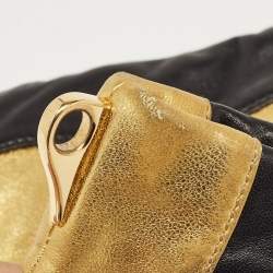 Pre Owned Prada Gold/Black Striped Leather Flat Zip Crossbody Bag