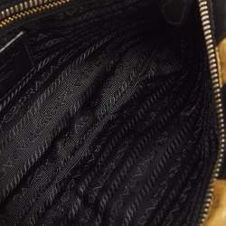 Pre Owned Prada Gold/Black Striped Leather Flat Zip Crossbody Bag