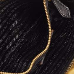 Pre Owned Prada Gold/Black Striped Leather Flat Zip Crossbody Bag