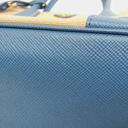Pre Owned Prada Beige/Blue Saffiano Canvas Shoulder Bag
