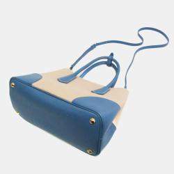 Pre Owned Prada Beige/Blue Saffiano Canvas Shoulder Bag