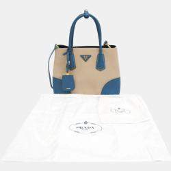 Pre Owned Prada Beige/Blue Saffiano Canvas Shoulder Bag