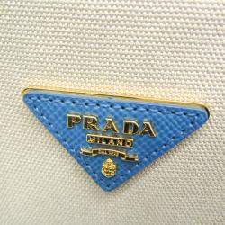 Prada Beige/Blue Saffiano Canvas Shoulder Bag