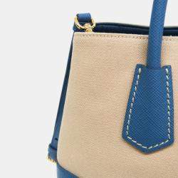 Pre Owned Prada Beige/Blue Saffiano Canvas Shoulder Bag