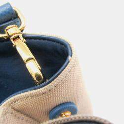 Pre Owned Prada Beige/Blue Saffiano Canvas Shoulder Bag