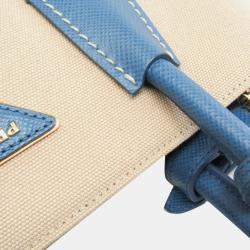 Pre Owned Prada Beige/Blue Saffiano Canvas Shoulder Bag