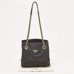 Prada Black Nylon Logo Chain Tote