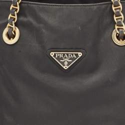 Prada Black Nylon Logo Chain Tote